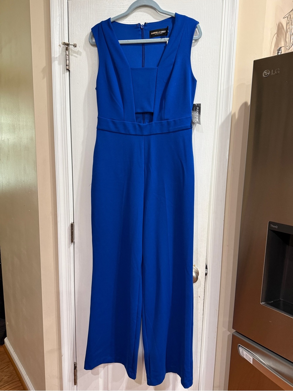 New York & Company Cobalt Blue Sleeveless Wide-Leg Jumpsuit